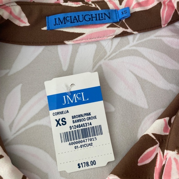 NEW! J. McLaughlin Cornelia Top 3/4 Sleeve Brown & Pink Bamboo Grove XS - $178 - Picture 2 of 11
